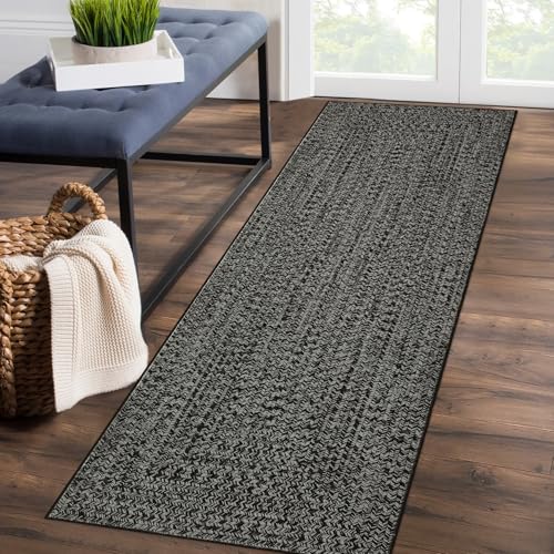 ROYHOME Hallway Runner Rug 2x8 Print Braided Runner Rug Washable Rug - color: Grey/Brown, size: 2' x 8' (Rectangular)
