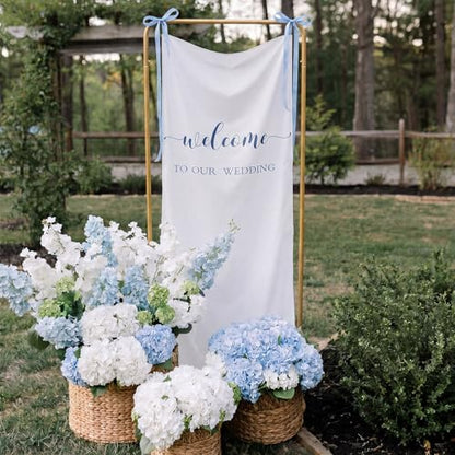 Tingjoo 27x78" Wedding Banner White, Deep Blue Backdrop Bow Hanging - color: White, Deep Blue, style: Wedding