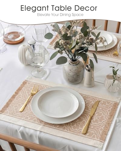 Placemats Set of 6, 13.8 x 17.7 Inch, Polyester, Jacquard Woven - color: Polyester-13.8 X 17.7inch-light Beige