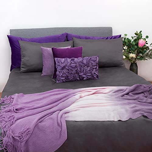 KINGROSE Hand Crafted Stereo Flower Throw Pillow Cover Rectangular Cushion Cover Soft Pillow Case for Sofa Couch Chair Bed Living Room Office 12 x 20 Inches Velvet Purple - color: Purple - Velvet
