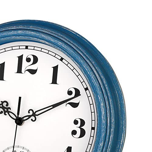 zyzamay 12 Inch Indoor Outdoor Battery Operated Wall Clocks, Blue - color: Blue