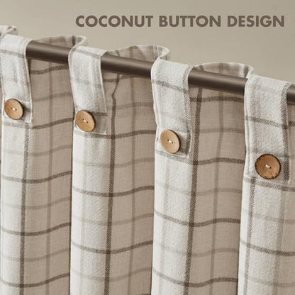 Madison Park Plaid Curtain, Fleece Lining,1 Panel, 50x84 Natural Front Tab - color: Rod Pocket & Front Tab With Button, Natural, size: 50"W x 84"L (Pack of 1)