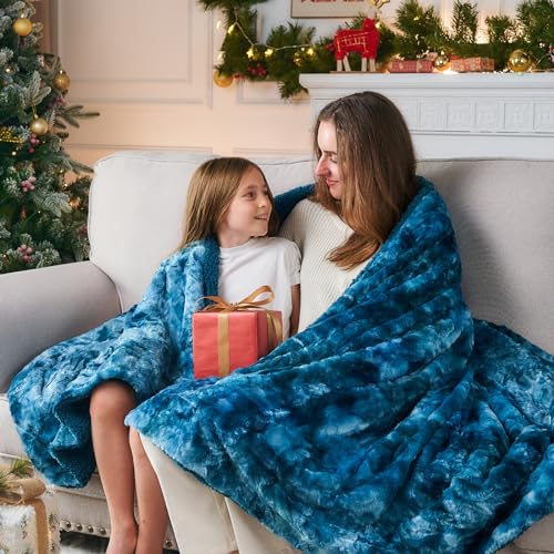 NEWCOSPLAY Faux Fur Sherpa Twin Blanket for Couch, Dark Blue, 60"x80" - color: Dark Blue, size: Twin(60"x80")