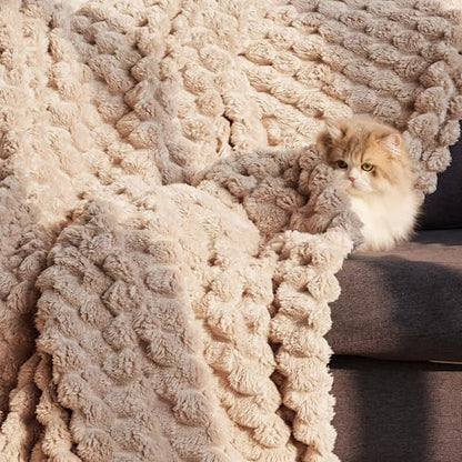Whale Flotilla Soft Fleece Twin Size Bed Blanket Luxury 3D Jacquard, Camel - color: Camel, size: Twin(60x80 Inch)