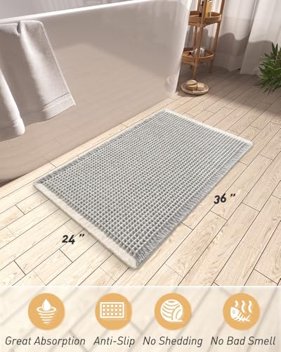 Upgraded Waffle Bath Mat Ultra Absorbent Non Slip Bathroom Mat, 24" x 36" - color: Light Grey & Cream, size: 24" x 36"