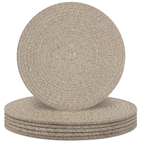 Round Placemats Set of 6, Cotton Rope Woven Table Mats, Hot Pads for Kitchen, Non Slip Heat Resistant Place Mats, 13 Inches Braided Placemat for Farmhouse Decor and Kitchen Table Decor (Brown) - color: Brown