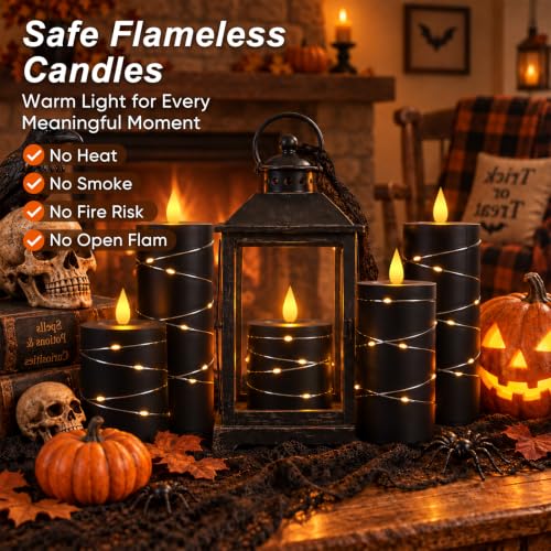 Raycare Halloween Battery Operated Flameless LED Pillar Candle with Remote - color: 5pcs-black