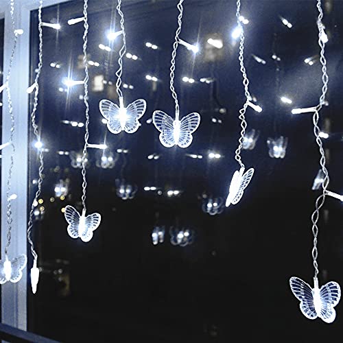 Butterfly Curtain Fairy Lights USB Plug in,120 LED 8 Modes 20FT Firefly Twinkle Icicle String Lights with Remote Timer Waterproof Copper Wire for Bedroom Patio Christmas Wedding Party Dorm(Cool White) - color: Cool White