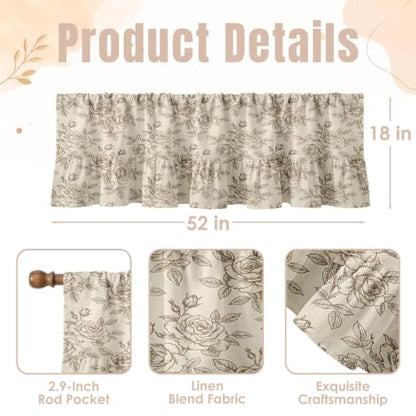 Emvency Valances for Windows Line Ruffle Hem 2 Pack 52x18 Inch Floral Rose - color: Rose Beige