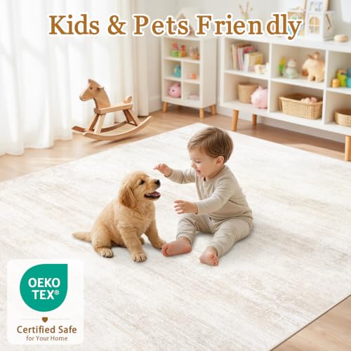 Tosuoka Washable Rug 6x9 Area Rugs for Living Room, Beige Neutral Abstract - color: Beige/Cream, size: 6' x 9' (Rectangular)