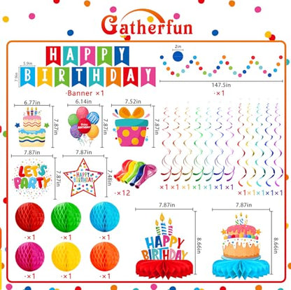 Happy Birthday Decorations Kit: Happy Birthday Banner,Birthday Circle Confetti Garland, Swirl Streamers, Honeycomb Balls, Birthday Balloons and Honeycomb Centerpiece for Kids' Birthday Party Supplies - style: BIRTHDAY