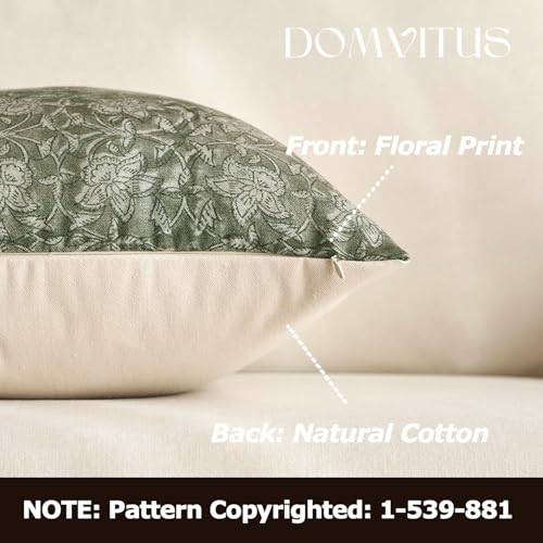 DOMVITUS Floral Pillow Covers 20x20 Throw Pillow Covers Block Print Vintage Decorative Neutral Pillow Cover for Couch Bed Living Room Dusty Green 1PC - color: Dusty Green, size: 20" x 20" (Pack of 1)