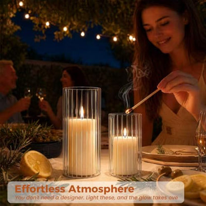 Sandraheer 24-Pc Set: 12 Ivory Pillar Candles & 12 Ribbed Cylinder Vases