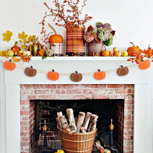 DAZONGE Fall Decor Felt Pumpkin Beads Garland for Fall Home Decorations - color: Pumpkin