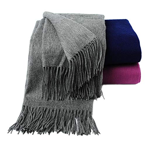 CUDDLE DREAMS Premium Cashmere Throw Blanket with Fringe (Gray) - color: Gray