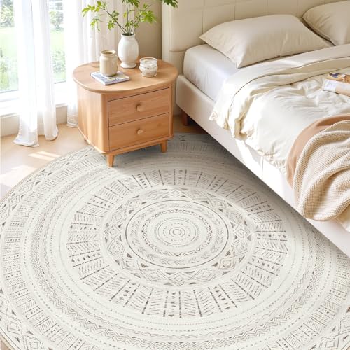 cotiled 8x8 Round Rug 8ft Circle Living Room Boho Area Rugs - color: Light Brown/Cream, size: 8' (Round)