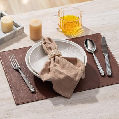 Baroyal Faux Leather Placemats Set of 4 Vinyl Washable Wipeable Table Mats for Kitchen Dining Table Heat Resistant Waterproof Indoor/Outdoor Placemats Non-Slip Easy Clean Place Mats (Reddish Brown) - color: B-reddish Brown