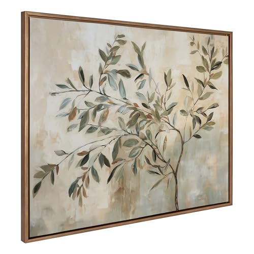 Kate and Laurel Sylvie Olive Tree Abstract Framed Canvas Wall Art by The Creative Bunch Studio; 41.5x31.5 Gold; Soft Nature Tree Art for Wall - color: Gold