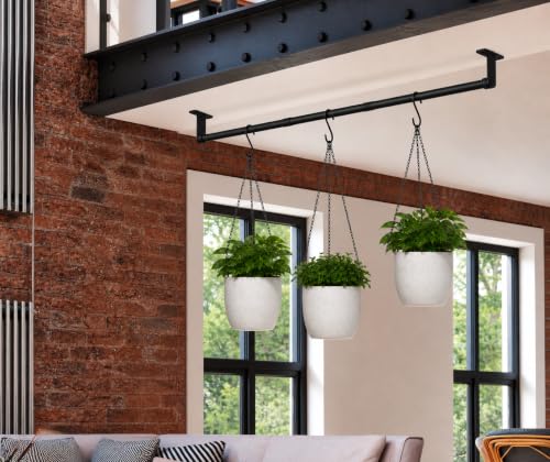 Window Plant Hanger for Indoor Plants, 41 Inch Adjustable Hanging Plant Rod, Wall or Ceiling Mount Space-Saving Herb Garden Rack, Black, Pots Not Included(Without Flower Pot) - size: 40in-pole