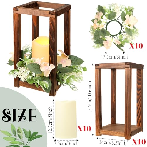 Hushee 30 Pcs Wooden Wedding Lantern Centerpiece Candles Wreaths Set,Brown - color: Brown