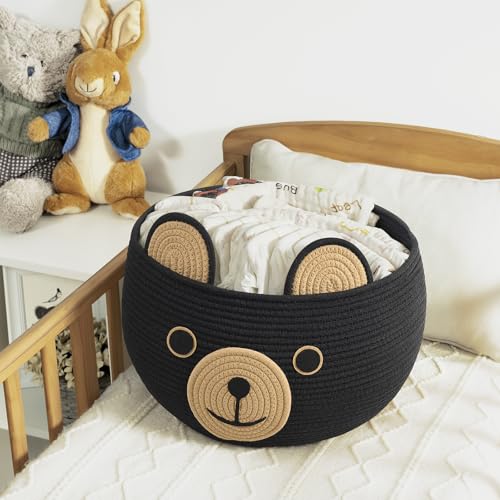 CherryNow Large Baby Basket for Gifts Empty, Cute Bear Design, Black - color: Black Brown, size: 15.7"D x 10.5"H