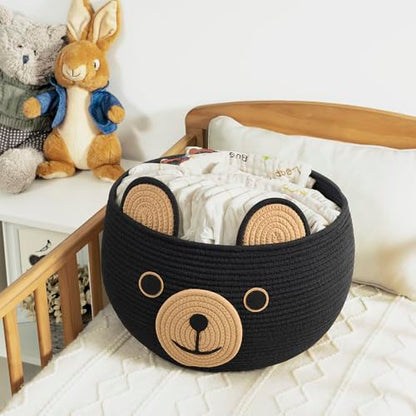 CherryNow Large Baby Basket for Gifts Empty, Cute Bear Design, Black - color: Black Brown, size: 15.7"D x 10.5"H