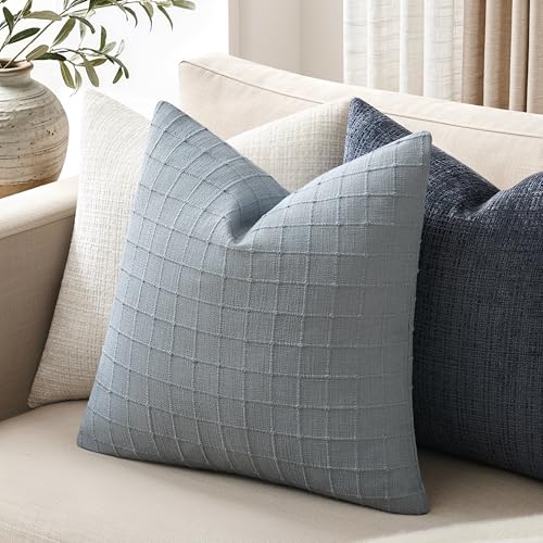 ZeeMart 2Pk Heavy Weight Artisanal Grid Pillow Covers 18x18in Chambray - color: Chambray, size: 18" x 18" (Pack of 2)