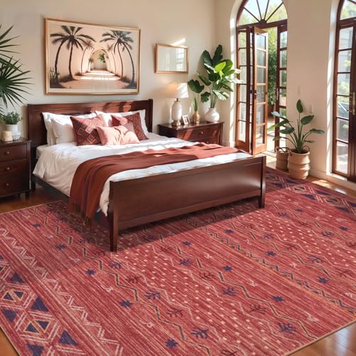 SERISSA 5x7 Washable Non-Slip Boho Area Rug for Living Room - color: Red Ochre/Multi, size: 5' x 7' (Rectangular)