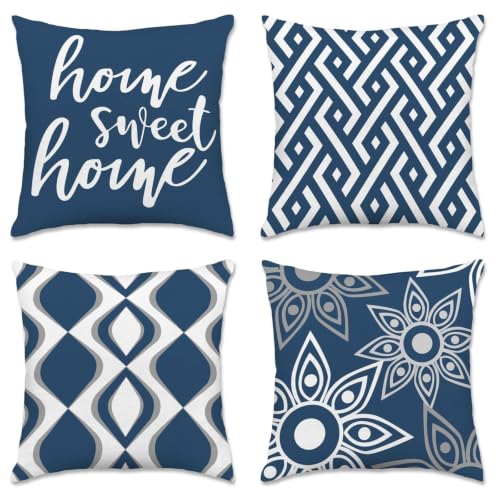 Hexagram Throw Pillow Covers 18x18, Navy Blue Outdoor Pillow Covers - color: Navyblue, size: 18" x 18" (Pack of 4)
