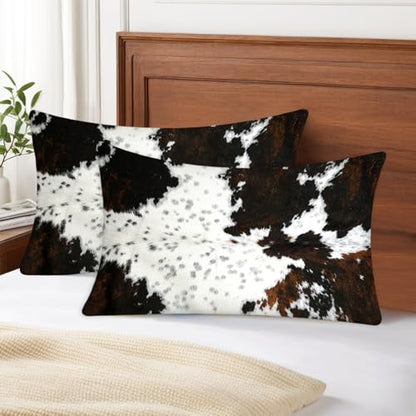 Black Brown White 12X20 Lumbar Throw Pillow Covers Cow Print - color: Cow Skin