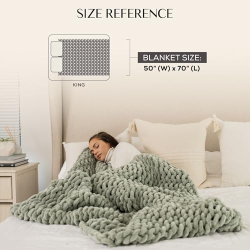 SAMIAH LUXE Chunky Knit Throw Blanket 50x70 in, 8 lb Sage Green - color: Sage, size: 50x70in