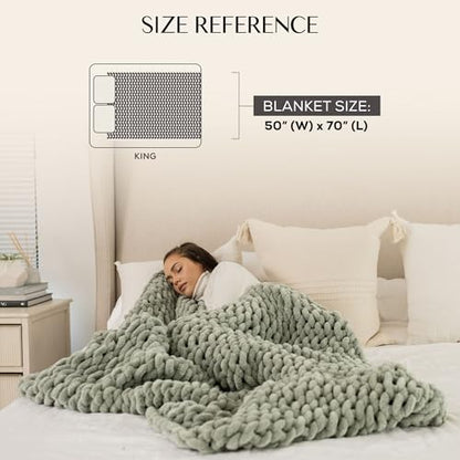 SAMIAH LUXE Chunky Knit Throw Blanket 50x70 in, 8 lb Sage Green - color: Sage, size: 50x70in