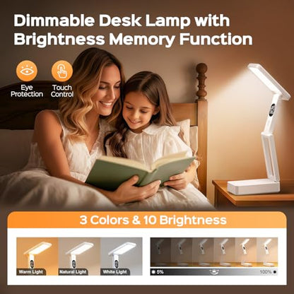 One Fire Small Desk Lamp,10000mAh Battery Operated Lamp,3 Colors+Dimmable Desk Light,LED Desk Lamp with Digital Clock+45min-Timer,Wireless & Portable Light,Desk Lamps for Home Office,Craft - color: 10000mAh