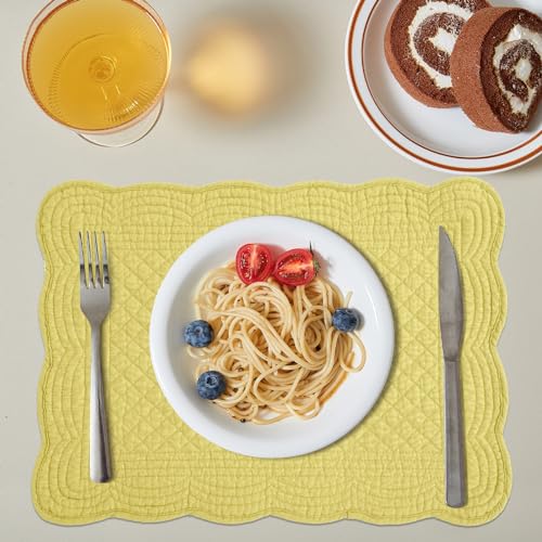 HOMBYS Quilted Placemats Set of 6 Washable-13x18 inches Rectangular Placemats for Kitchen Table-100% Cotton Fabric Rectangular Table Mats, (Yellow) - color: Yellow