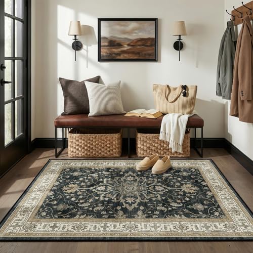 RELEANY Washable Vacuum-Friendly Area Rugs 3'x5' Black/Vintage - color: Black/Vintage, size: 3' x 5' (Rectangular)