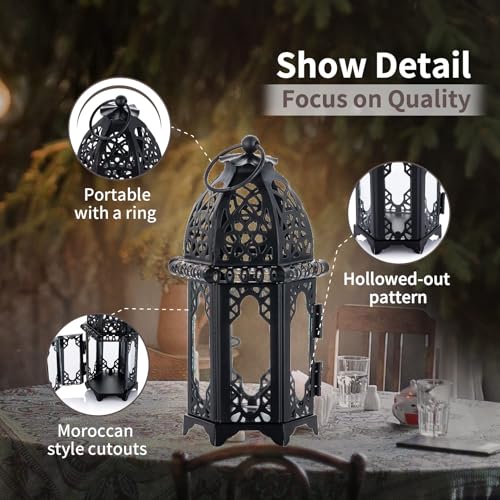 NUPTIO Moroccan Style Candle Lantern, Tealight Candle Holder with Glass - color: Black, size: 2 Pcs Small Size