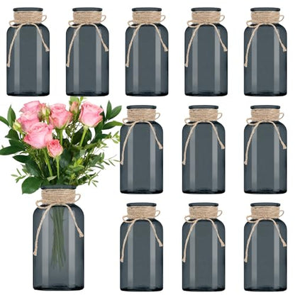 12 Pack Mason Jar Vases for Centerpieces, Black Glass Flower Vase - color: Black