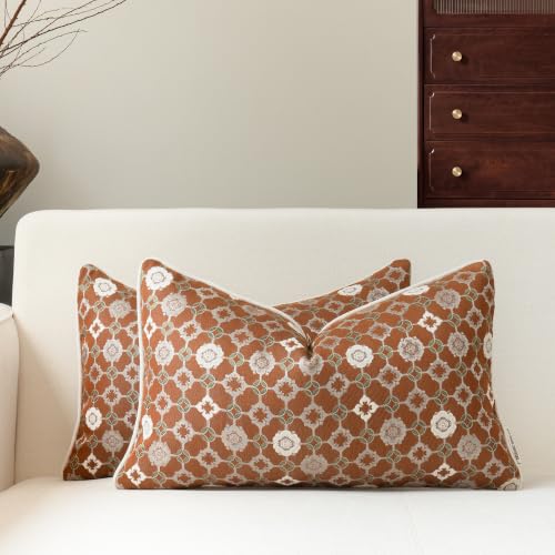 Decorative Vintage Floral Lumbar Pillow Covers 12x20, Rust, 2PC - color: Rust, size: 20" x 12" (Pack of 2)