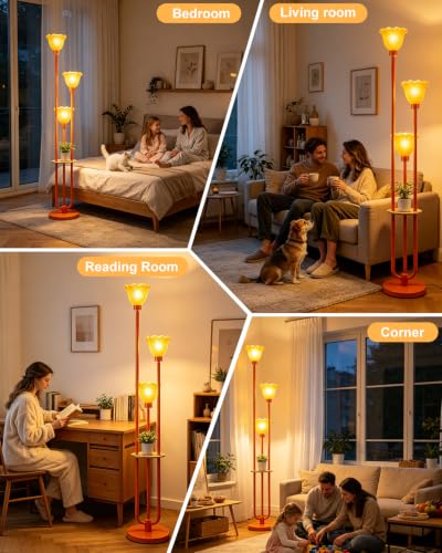 Lightdot Globe Floor Lamp with LED Bulbs Included, Dimmable Floor Lamps,Unique Modern Standing Tall Lamp for Bedroom Living Room/Sofa Beside/Corner Decor-Gold - color: 3U Orange Flower-Orange