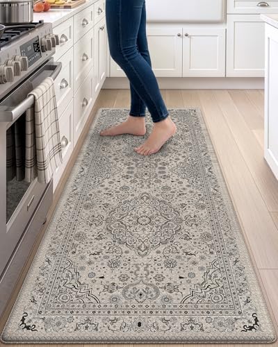DEXI Kitchen Floor Mats Cushioned Anti Fatigue Runner 24x59 Beige Grey - color: Beige/Grey, size: 59"L x 24"W x 0.4"Th