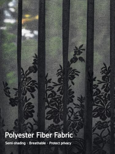 Molaxhome Kitchen Curtains Valance Black Lace Floral Semi Sheer Curtain - color: Black, size: 54"W x 35"L (Pack of 1)