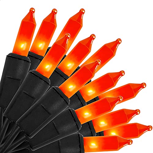 Halloween Lights, 29ft 150 Count Black Wire Incandescent Christmas Mini Lights, 120 V High-Voltage UL Certified Clear Light String Connectable, for Indoor Outdoor Patio Tree Party Home Decor, Orange - color: Orange, size: 1 Pack
