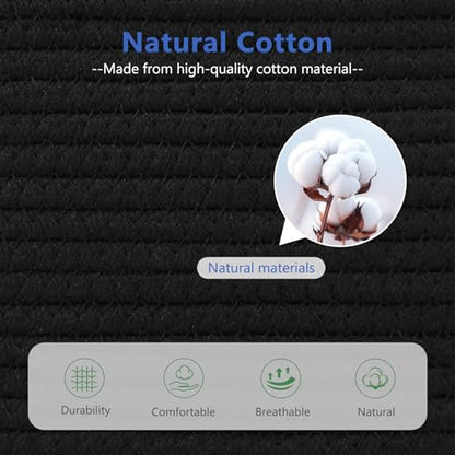 ECDYQXVU 15x10x9 Inch Woven Cotton Rope Storage Basket, Black, 3 Pack - color: Black, size: 3 Pack