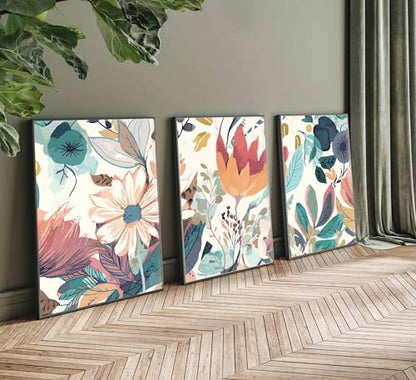 JASMIE 3 Pcs Boho Wild Flowers Canvas Wall Art Unframed