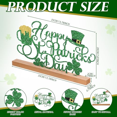 Yaocom 13.78 Inch St Patricks Day Decorations Metal Happy St Patricks Day Irish Shamrock Table Sign Decor with Wooden Base Lucky Clover Leprechaun Centerpiece Gift Decorations for Home Office - style: St. Patrick’s Day