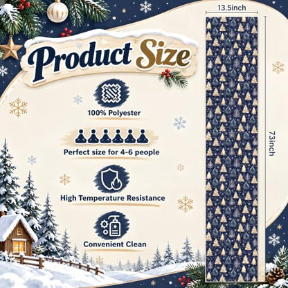 Christmas Decorations - Navy Blue Xmas Tree Snowflake Winter Table Runner - color: Xmas Tree Snowflake