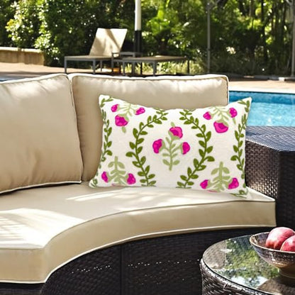 Alysheer Floral Embroidered Lumbar Throw Pillow Cover 12"x 20",1pc Hot Pink - color: Hot Pink, size: 20" x 12" (Pack of 1)