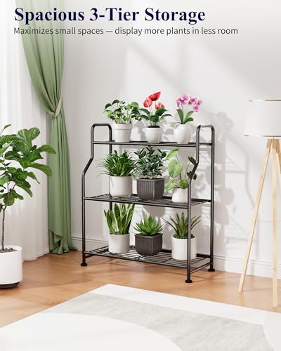 Kitsure Metal Plant Stand Indoor & Outdoor, 27" Wide - 3 Tier, Black - size: 27" Wide - 3 Tier