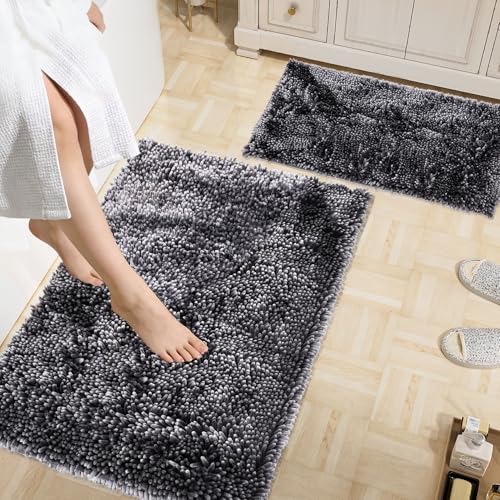 Bathroom Rugs Mat 48 x 24, Soft Absorbent Chenille Bath Rugs, Rubber Backing Bath Mats for Bathroom Floor, Tub, Shower, Bedroom, Home Decor Accessories, Quick Dry Machine Washable, Dark Grey - color: Dark Grey, size: 48" x 24"