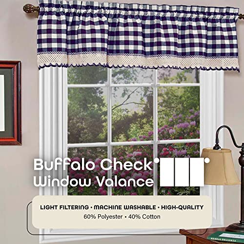 Buffalo Check Valance Curtains, 58 x 14 in, Navy Blue & Ivory White Plaid - color: Navy & Ivory, size: 58"W x 14"L (Pack of 1)